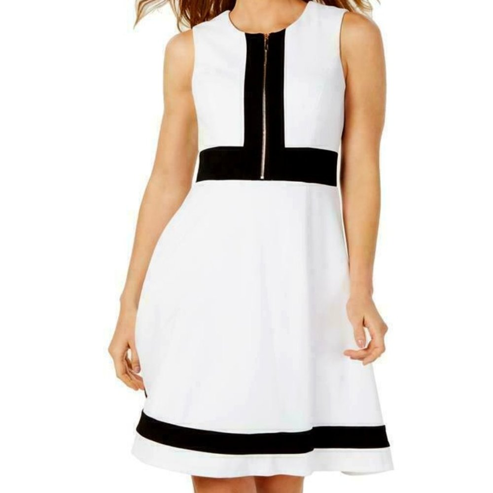 🏷NWT CALVIN KLEIN classic black - white color block dress (8)